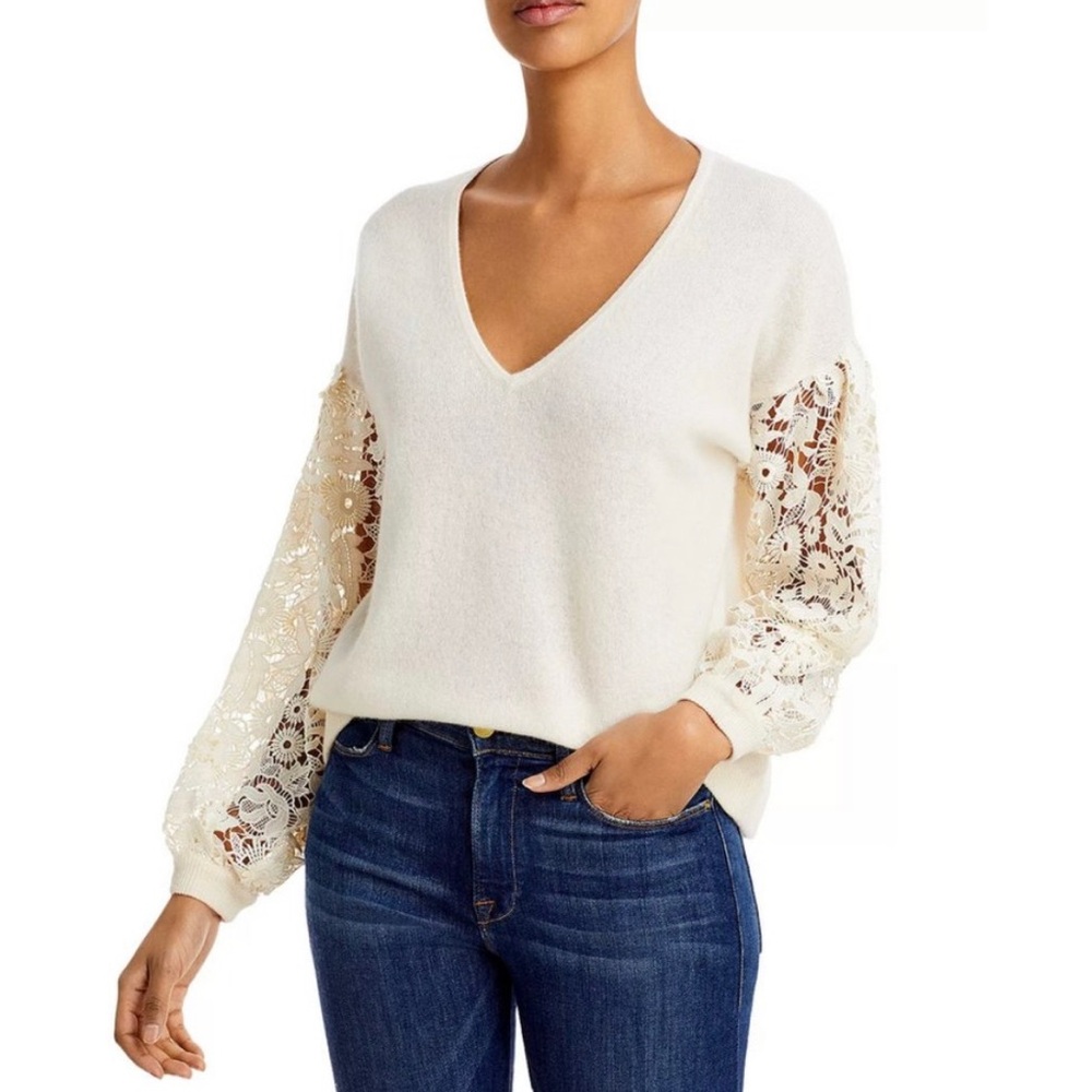 C by Bloomingdale’s Cashmere Lace Sleeve Sweater